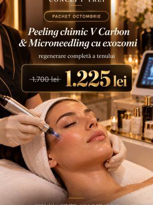 Pachet octombrie: peeling chimic V Carbon și microneedling cu exozomi, 1.225 lei în loc de 1.700 lei